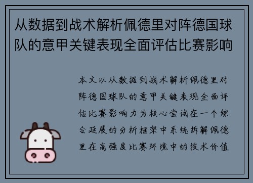 从数据到战术解析佩德里对阵德国球队的意甲关键表现全面评估比赛影响力 从数据到战术解析佩德里对阵德国球队的意甲关键表现全面评估比赛影响力